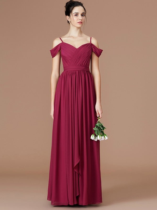 A-Line/Princess Ruched Off-the-Shoulder Sleeveless Floor-Length Chiffon Bridesmaid Dresses