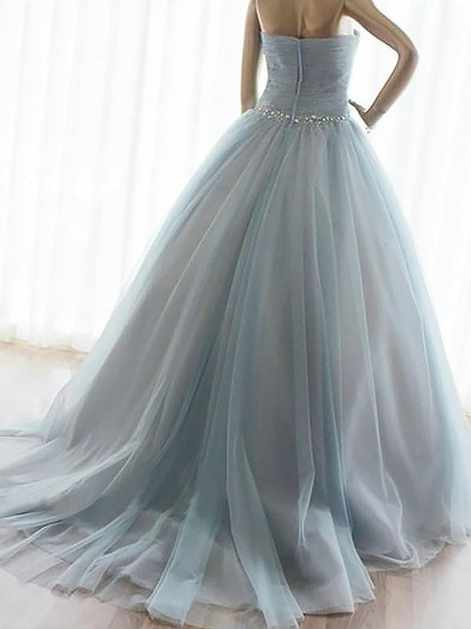 Ball Gown Beading Sleeveless Sweetheart Floor-Length Tulle Dresses