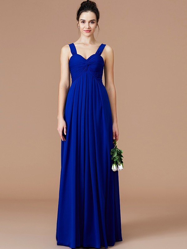 Sweetheart Floor-Length Ruched Empire Sleeveless Chiffon Bridesmaid Dresses