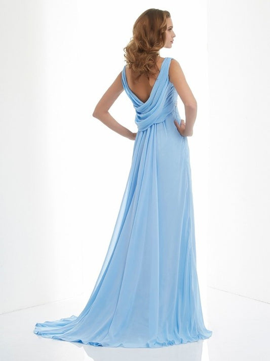 A-Line/Princess Sleeveless Sweetheart Beading Long Chiffon Dresses