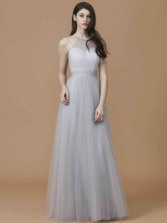 Ruffles A-Line/Princess Halter Sleeveless Floor-Length Tulle Bridesmaid Dresses