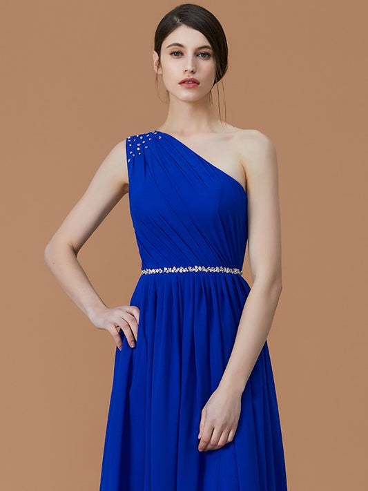 Floor-Length One-Shoulder Beading A-Line/Princess Sleeveless Chiffon Bridesmaid Dresses