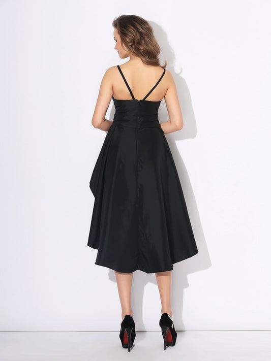 Sleeveless Ruffles Straps A-Line/Princess High Spaghetti Low Taffeta Dresses