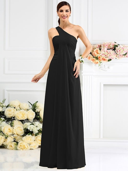 Long A-Line/Princess Pleats Sleeveless One-Shoulder Chiffon Bridesmaid Dresses