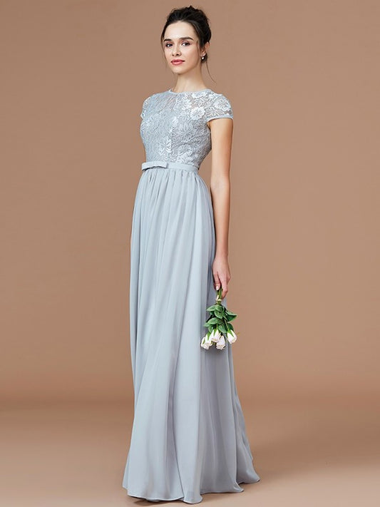 Lace A-Line/Princess Sleeves Short Jewel Floor-Length Chiffon Bridesmaid Dresses