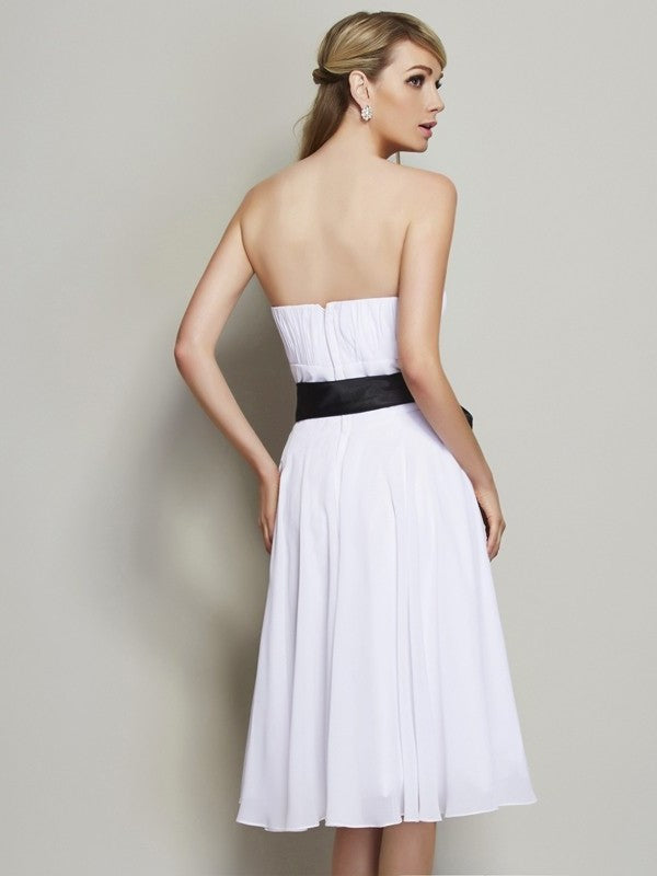 Short Sash/Ribbon/Belt A-Line/Princess Sleeveless Strapless Chiffon Bridesmaid Dresses