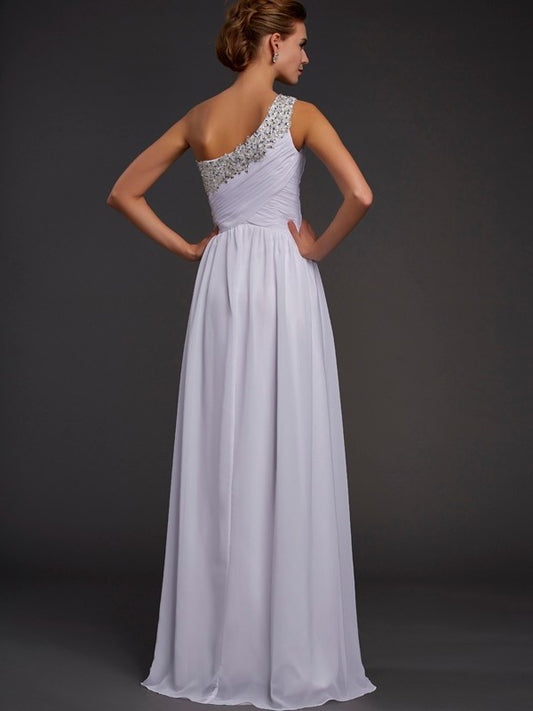 Sheath/Column Beading Sleeveless One-Shoulder Long Chiffon Dresses