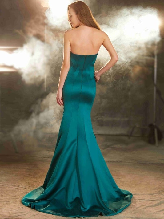 Sleeveless Trumpet/Mermaid Ruched Sweep/Brush Sweetheart Train Satin Dresses