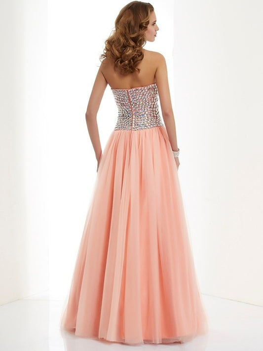 Beading Sweetheart A-Line/Princess Long Elastic Sleeveless Woven Satin Dresses