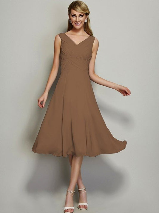 Pleats Short A-Line/Princess Sleeveless V-neck Chiffon Bridesmaid Dresses