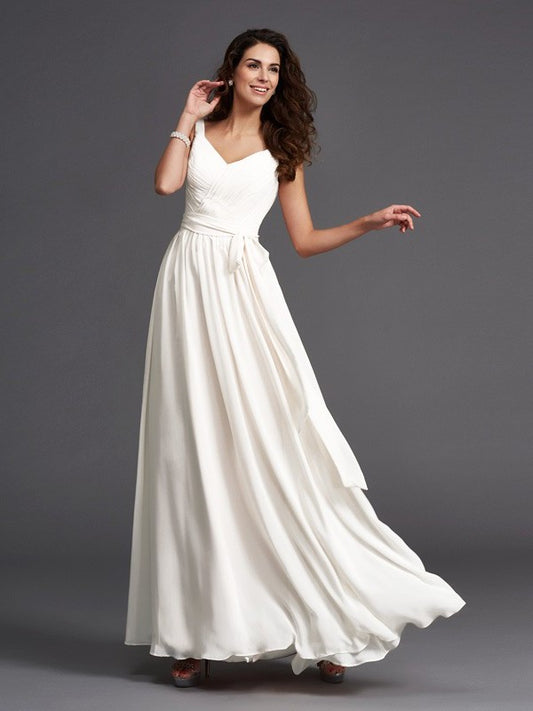 Long Straps A-Line/Princess Sash/Ribbon/Belt Sleeveless Chiffon Bridesmaid Dresses