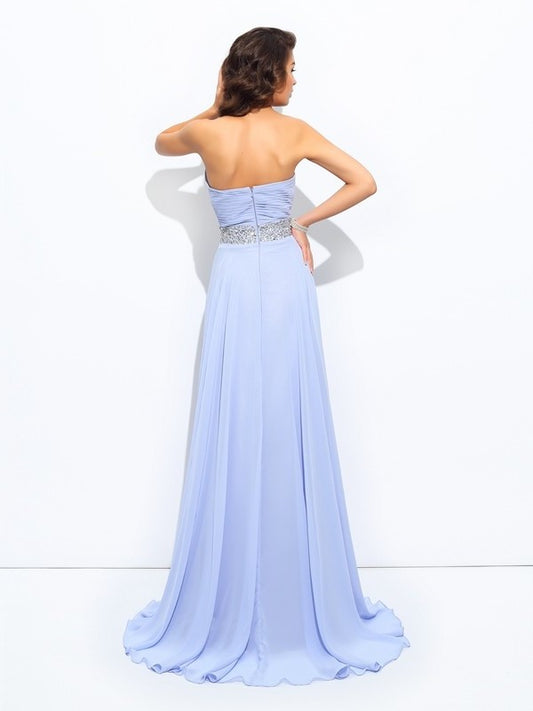 Beading Sweetheart A-line/Princess Sleeveless Long Chiffon Dresses