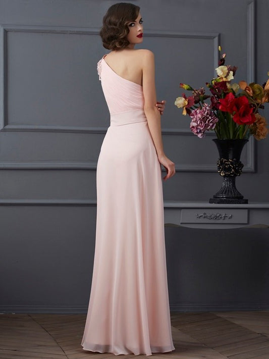 One-Shoulder Sleeveless A-Line/Princess Long Beading Chiffon Dresses