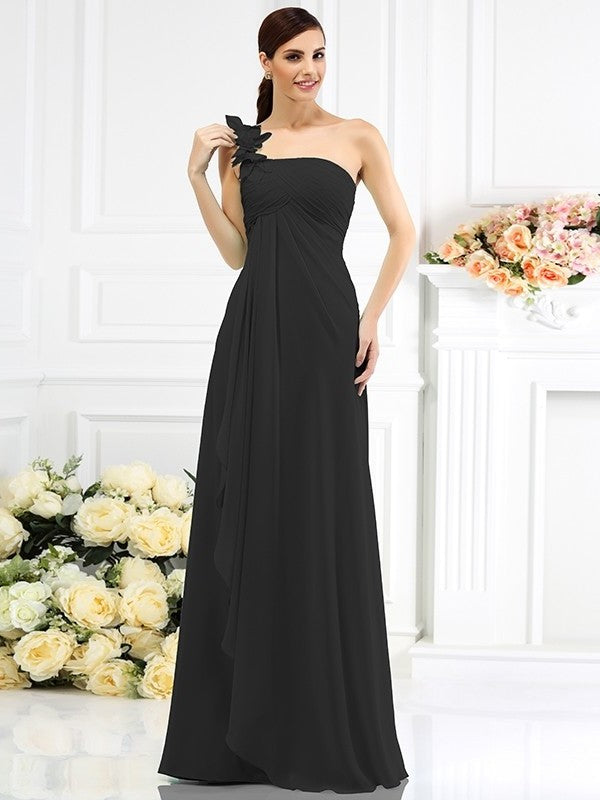 A-Line/Princess Long Pleats One-Shoulder Sleeveless Chiffon Bridesmaid Dresses