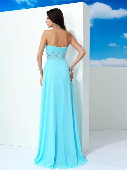 Sweetheart Sleeveless Beading A-Line/Princess Long Chiffon Dresses