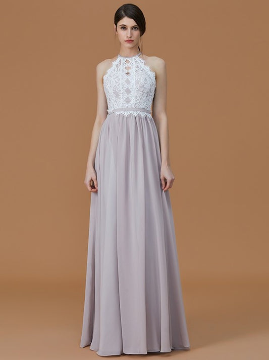 Lace Halter Floor-Length A-Line/Princess Sleeveless Chiffon Bridesmaid Dresses