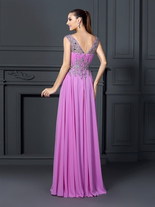 Beading Straps Sleeveless A-Line/Princess Long Chiffon Dresses