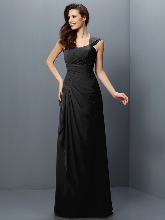 Pleats Sleeveless Straps A-Line/Princess Long Chiffon Bridesmaid Dresses