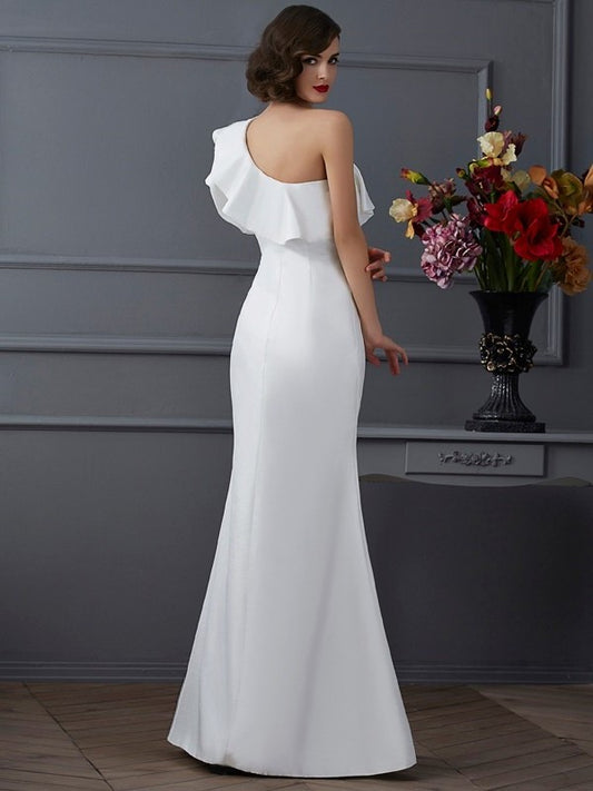 Sleeveless One-Shoulder Trumpet/Mermaid Ruffles Long Taffeta Dresses