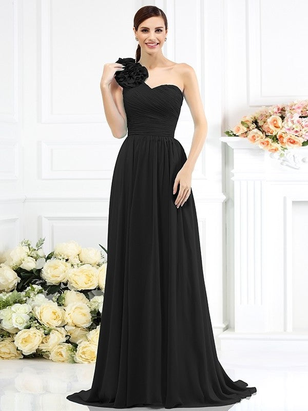 Pleats Long A-Line/Princess One-Shoulder Sleeveless Chiffon Bridesmaid Dresses