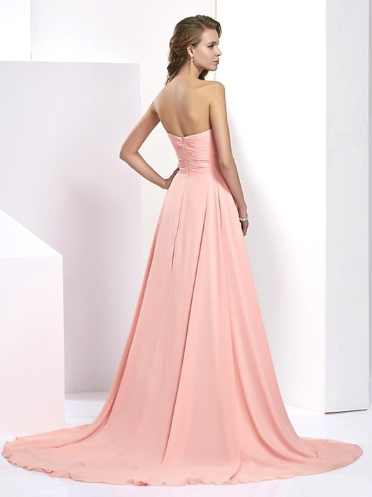 Long A-Line/Princess Sleeveless Sweetheart Beading Chiffon Dresses