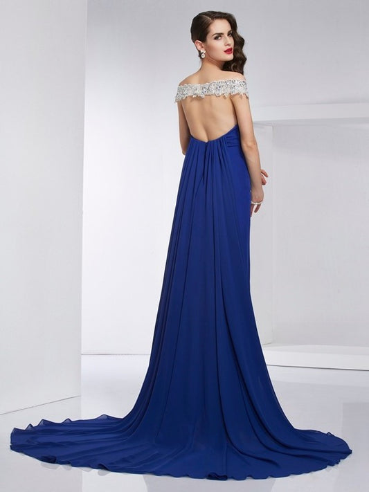 Applique Shoulder Trumpet/Mermaid the Sleeveless Off Long Chiffon Dresses