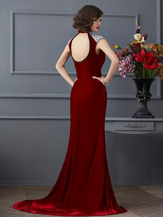 High Sleeveless Neck A-Line/Princess Beading Long Dresses