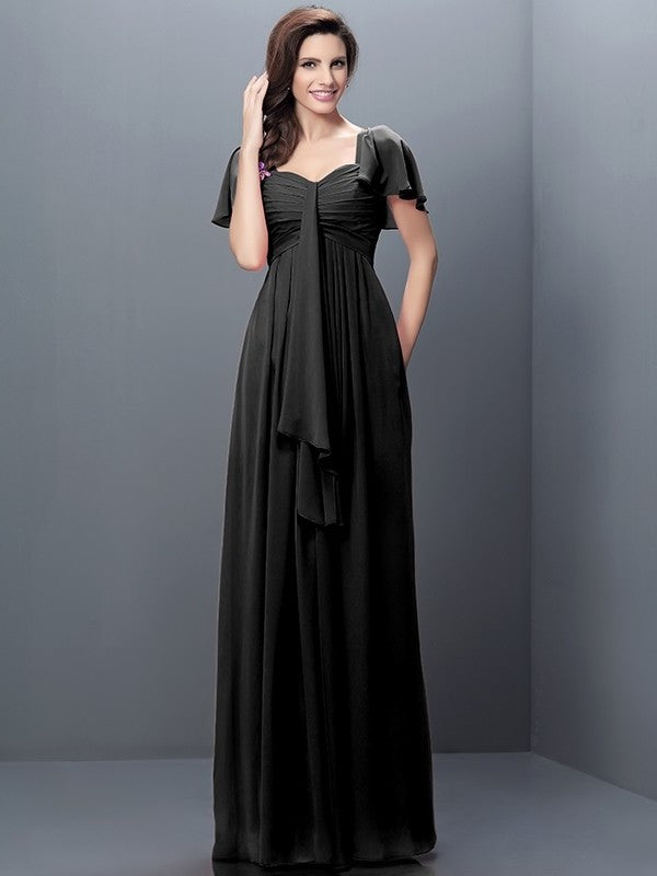 Sleeves Pleats A-Line/Princess Long 1/2 Sweetheart Chiffon Bridesmaid Dresses