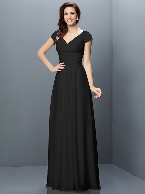 Sleeves Pleats A-Line/Princess V-neck Short Long Chiffon Bridesmaid Dresses