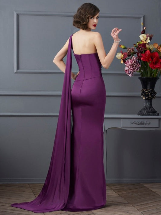 Sheath/Column One-Shoulder Sleeveless Long Chiffon Dresses