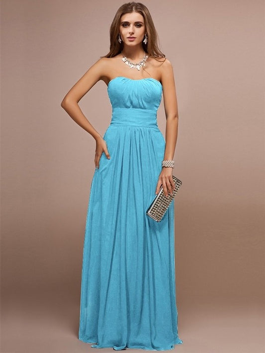 Ruffles Sleeveless Sweetheart Sheath/Column Long Bridesmaid Dresses