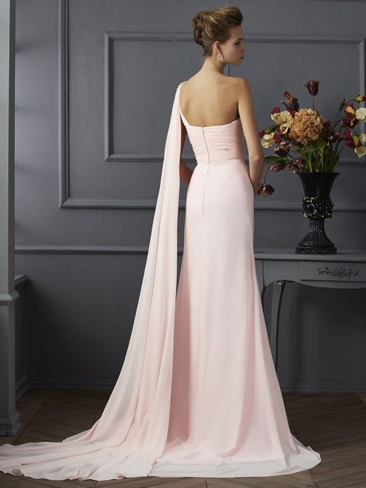 Beading Sleeveless A-Line/Princess One-Shoulder Long Chiffon Dresses