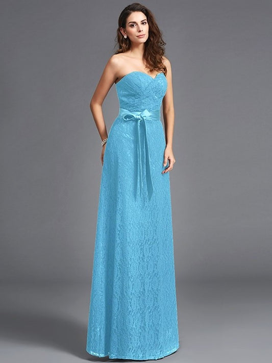 Sleeveless Long A-Line/Princess Sash/Ribbon/Belt Sweetheart Lace Bridesmaid dresses