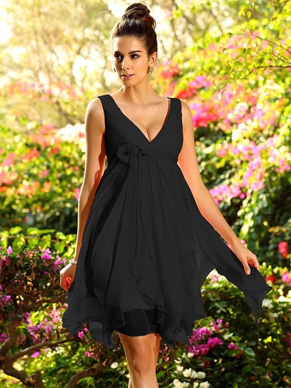 Ruffles Sleeveless A-Line/Princess Short V-neck Chiffon Bridesmaid Dresses