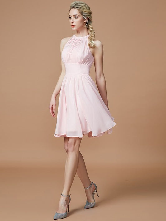 Knee-Length A-Line/Princess Chiffon Sleeveless Scoop Bridesmaid Dresses