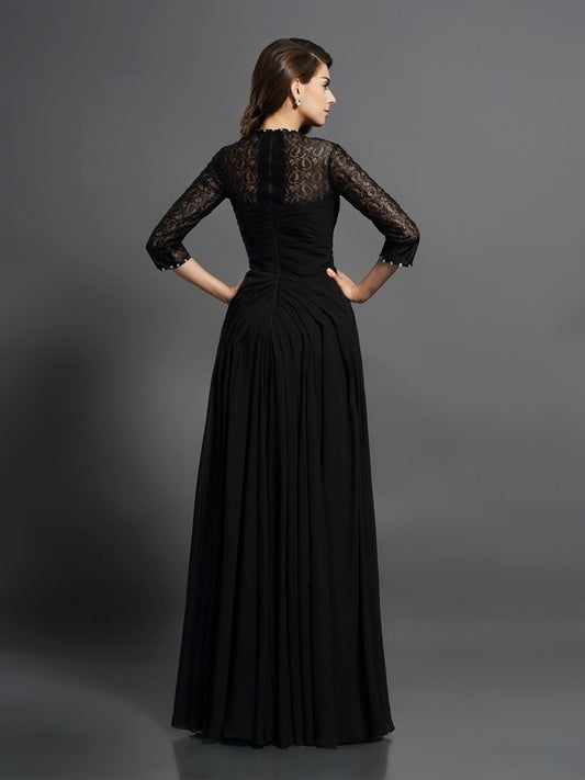 Bateau A-Line/Princess 3/4 Sleeves Long Lace Dresses