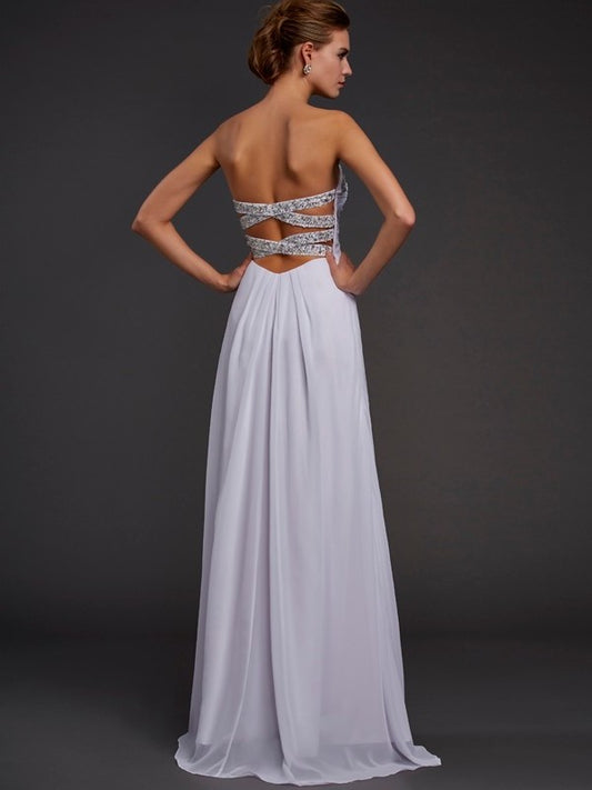 Beading Strapless Sleeveless Sheath/Column Long Chiffon Dresses