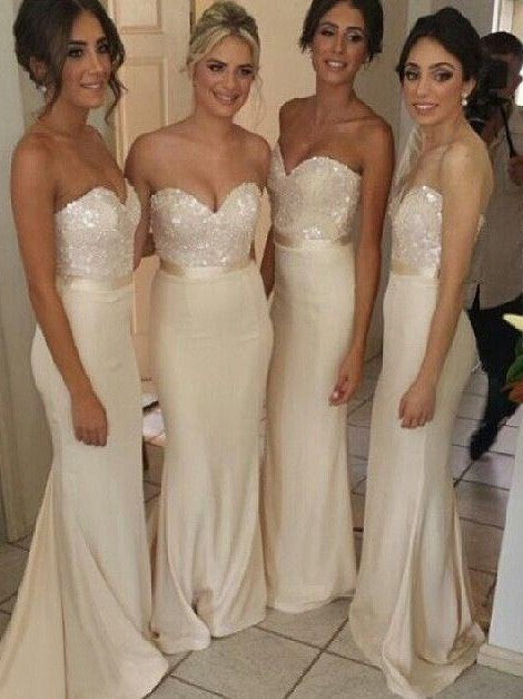 Trumpet/Mermaid Sweetheart Sweep/Brush Sleeveless Beading Train Satin Bridesmaid Dress