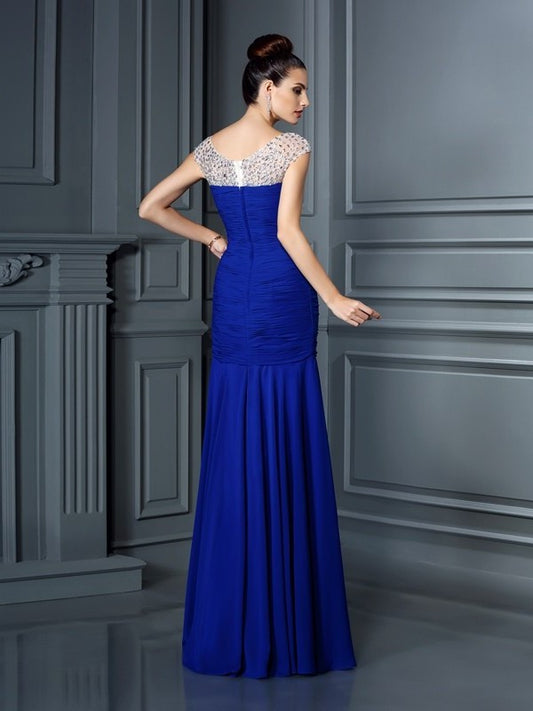 Beading Sleeveless Trumpet/Mermaid Scoop Long Chiffon Dresses