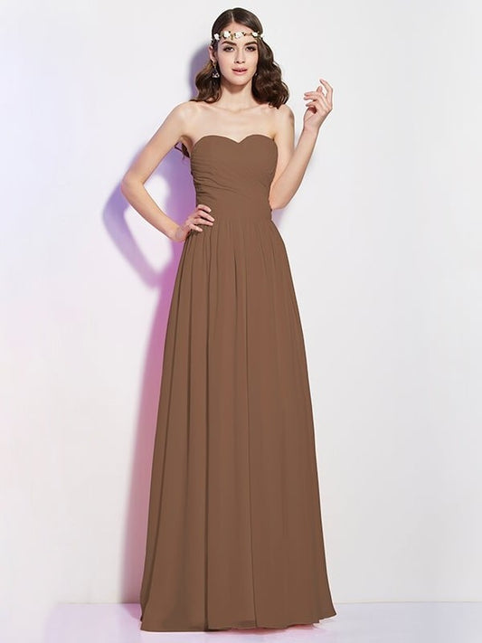 Long A-Line/Princess Pleats Sleeveless Sweetheart Chiffon Bridesmaid Dresses