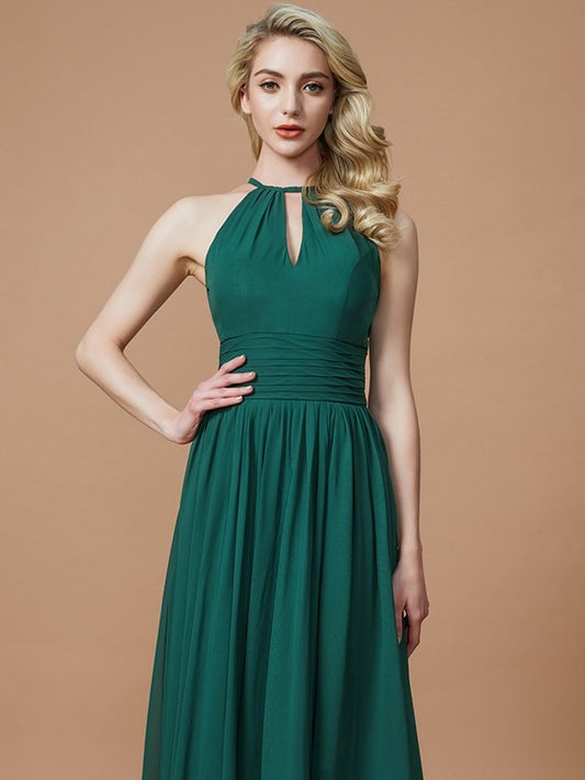 Sleeveless Chiffon Scoop A-Line/Princess Floor-Length Bridesmaid Dresses