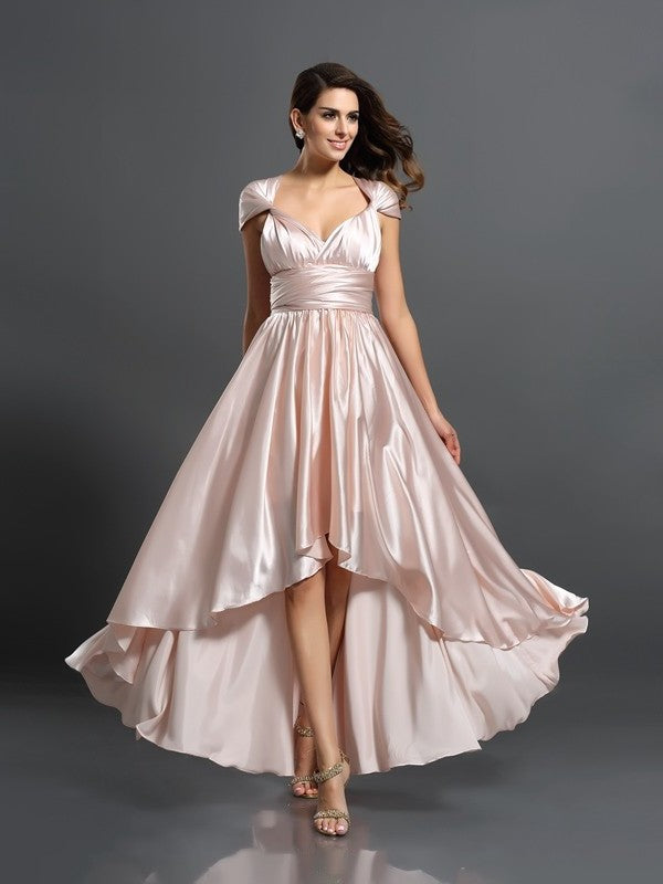 High Sheath/Column Silk Sleeveless like Low Satin Bridesmaid Dresses