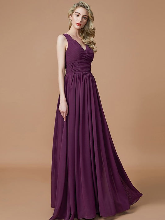 Sleeveless Floor-Length V-neck A-Line/Princess Chiffon Bridesmaid Dresses