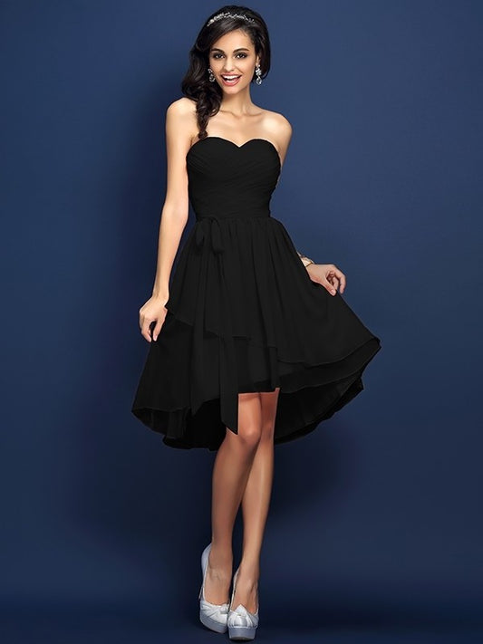 Short Sweetheart A-Line/Princess Sleeveless Pleats Bowknot Chiffon Bridesmaid Dresses