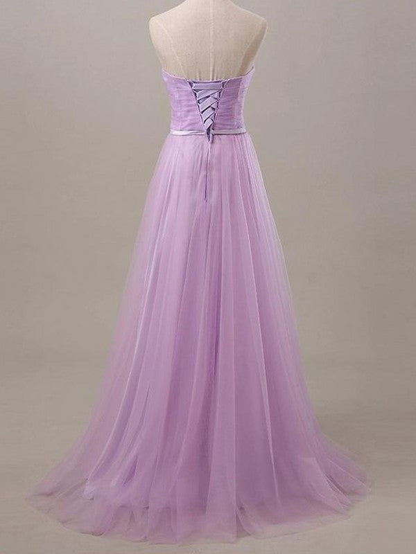 Sweetheart Sleeveless Floor-Length A-Line/Princess Sash/Ribbon/Belt Tulle Bridesmaid Dresses