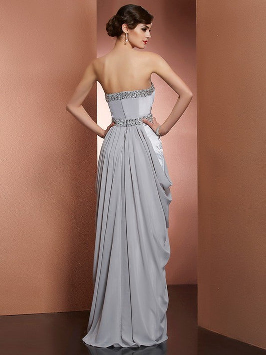 Beading Sheath/Column Sleeveless Strapless Long Chiffon Dresses