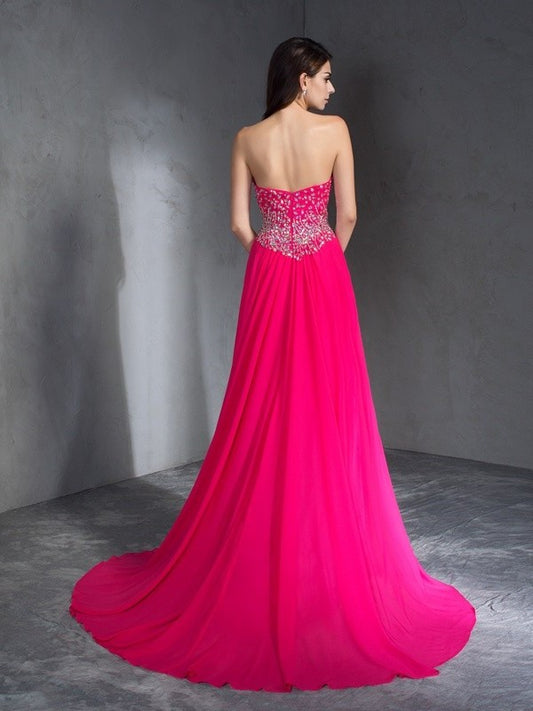 Sleeveless Beading Sweetheart A-Line/Princess Long Chiffon Dresses