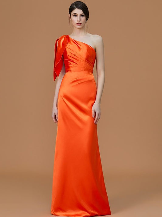 Trumpet/Mermaid Ruched Floor-Length Sleeveless One-Shoulder Satin Bridesmaid Dresses