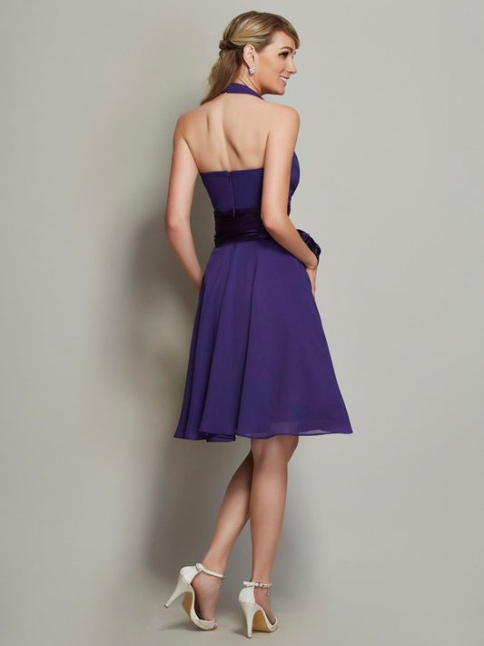 Short Sleeveless A-Line/Princess Halter Chiffon Bridesmaid Dresses