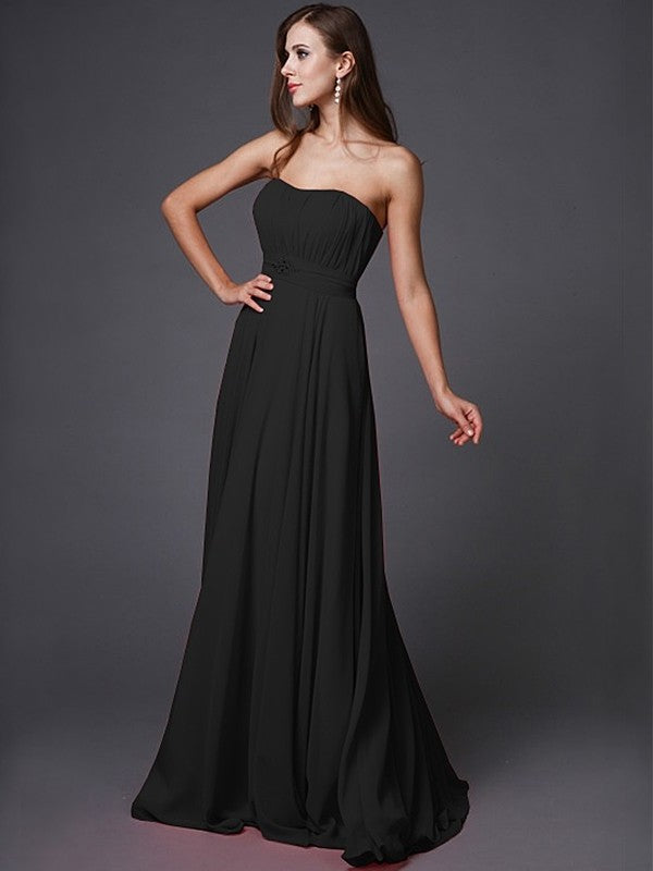 Beading A-Line/Princess Sleeveless Strapless Long Bridesmaid Dresses